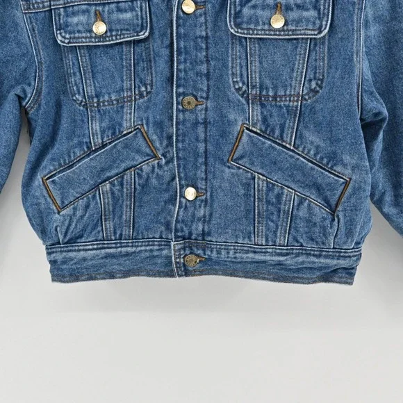 Sandro David Denim Jacket Womens Sz 36 Blue Faux Shearling Trimmed Trucker Jean - Picture 12 of 16